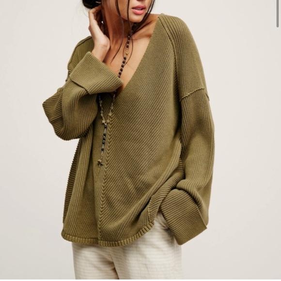 Free People Sweaters - free people la brea v neck sweater in drab olive / army green